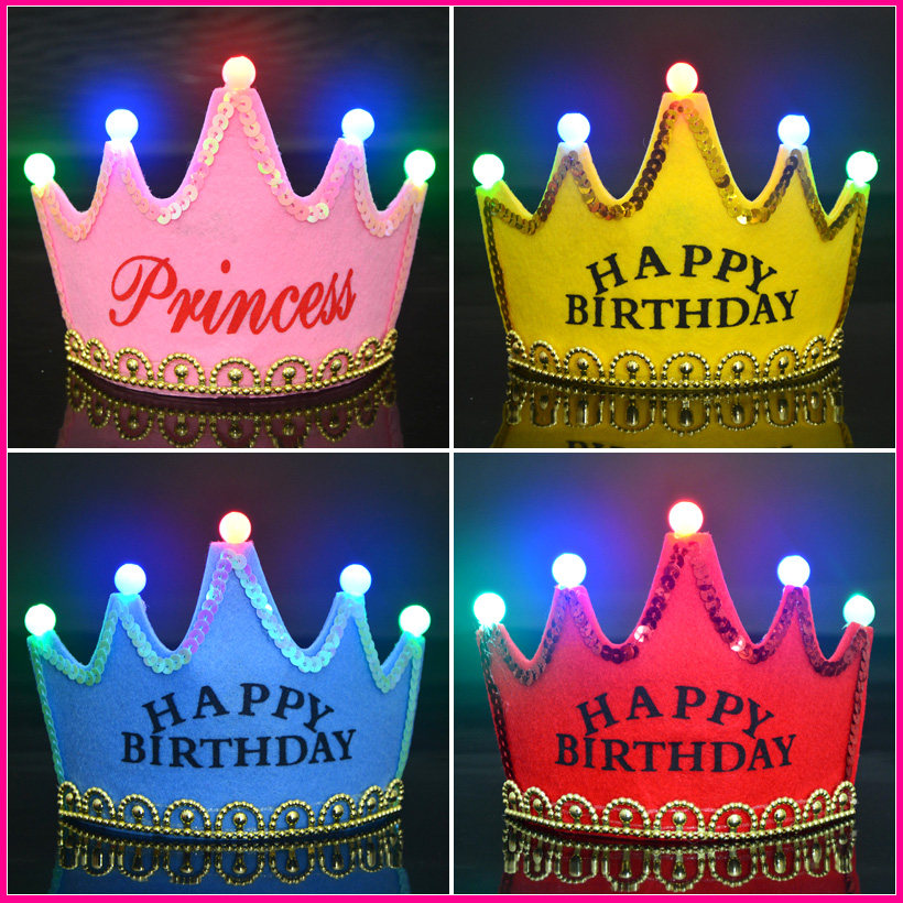 Children's Party Cartoon Birthday LED Glowing Crown Hat Birthday Hat Sunday Cake Decoration