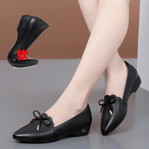 Shoes womens 2021 new low-heeled spring and Autumn womens shoes leather flat bottom non-slip small leather shoes large size soft bottom shallow single shoes