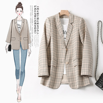Plaid blazer womens 2021 Autumn New Korean version of British style casual temperament thin plaid suit jacket