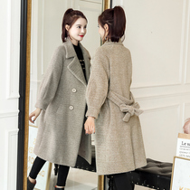 Mink velvet coat Womens Mid-length 2021 New thousand bird grid gold mink velvet thickened woolen woolen cloth coat