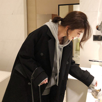 Black suit woolen coat womens long 2021 autumn and winter New Korean casual loose thick woolen coat