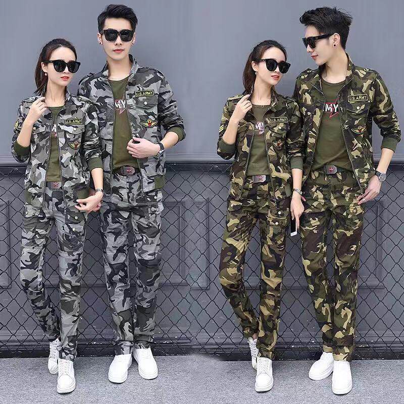2020 spring and autumn new casual outdoor slim sailor dance clothing couple clothing men and women camouflage clothing three sets