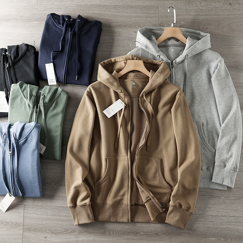 Japanese Style Simplicity! Washed Knit Terry Cotton! New Unisex Solid Color Hooded Versatile Casual Cardigan Sweatshirt