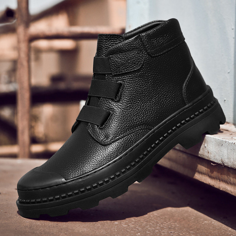 New Four Seasons Motorcycle Leisure Riding Men's Shoes High Top Layer Leather Velcro Boots Comfortable Wild Martin Boots