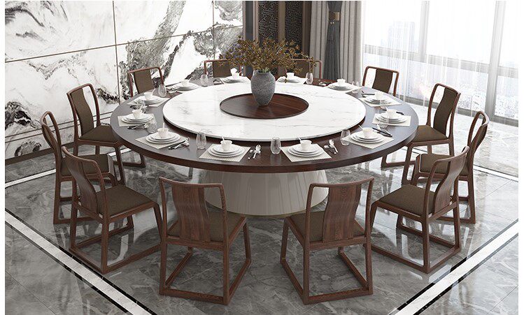 товар из китая 20人餐桌新中式电动实木带转盘大圆桌椅组合现代酒店会所家具定制 Other