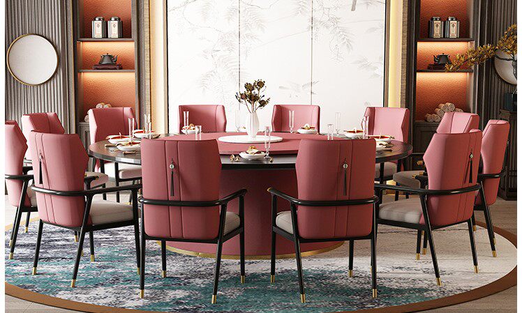 товар из китая 20人餐桌新中式电动实木带转盘大圆桌椅组合现代酒店会所家具定制 Other