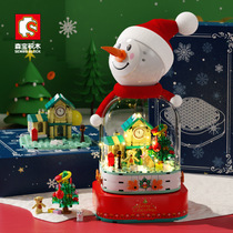Senbao Building Blocks Christmas Series 601162 Snowman Music Box Romantic Lighting Tide Play Childrens Birthday Gift Toys