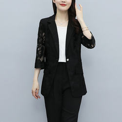 Waist Slim Small Suit 2024 Summer Jacket Women's Plus Size Plus Size Thin Lace Hollow Suit Top