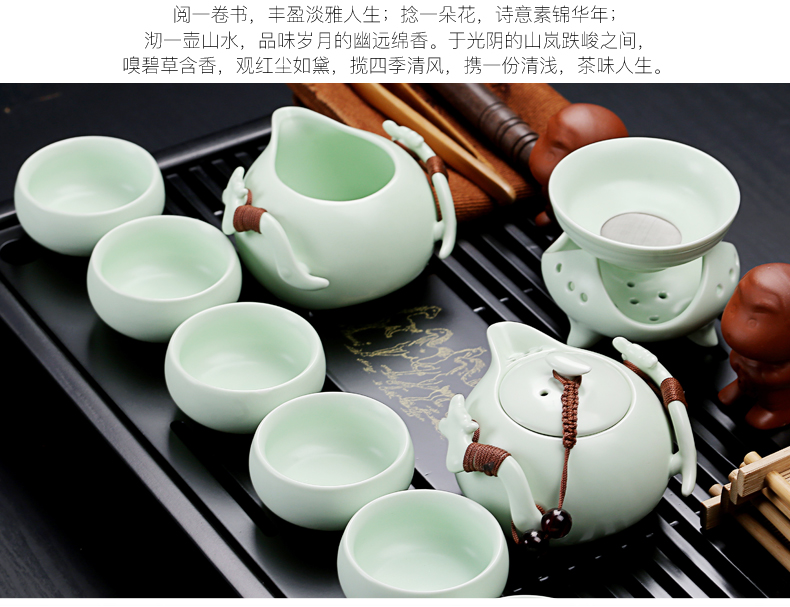 & old crack kung fu tea set, ceramic and exquisite ice solid wood drainage tea tray was small tea table office home outfit
