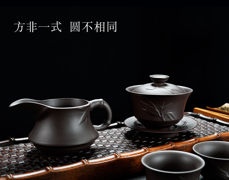 Old &, lotus rose violet violet arenaceous mud kung fu tea set the teapot GaiWanCha sea cups whole household gift box
