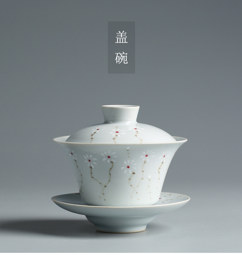 Old teacups hand - made ceramic up celadon lid bowl at the grid kung fu tea set suit household Japanese tea tray
