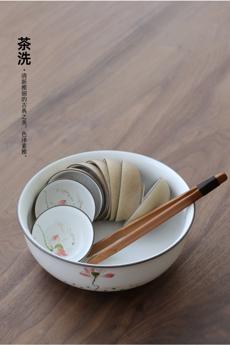 & old ceramic tea set, hand - made kung fu suit Japanese bamboo tea tray lid bowl of whole household cup side