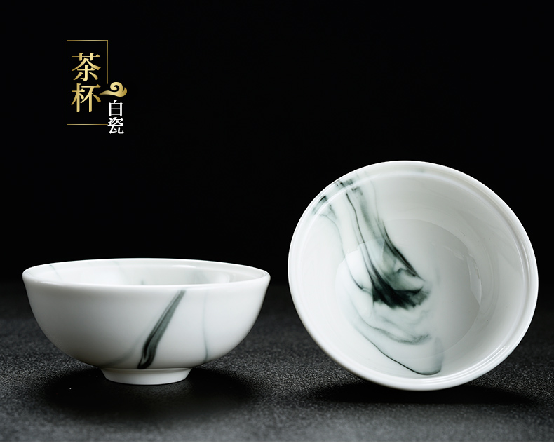 Old &, ink and white porcelain beauty lid bowl of kung fu tea set household ceramic cups GaiWanCha of a complete set of the sea