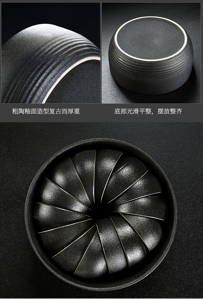 Old &, coarse pottery kung fu tea set of black suit household contracted real MuZhu tea tray lid restoring ancient ways bowl of tea cups
