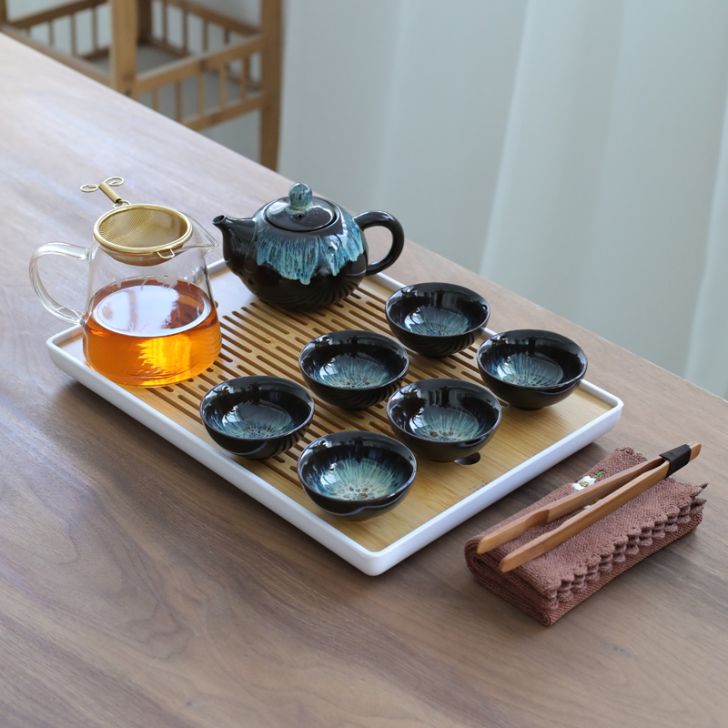 Old teacups hand - made ceramic up celadon lid bowl at the grid kung fu tea set suit household Japanese tea tray