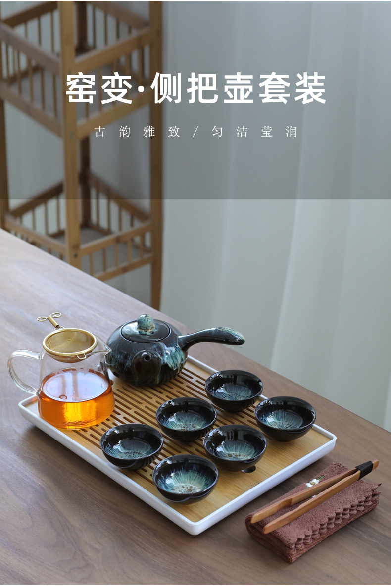 Old teacups hand - made ceramic up celadon lid bowl at the grid kung fu tea set suit household Japanese tea tray