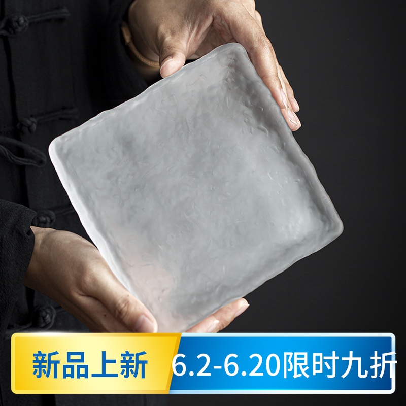 Old Japanese glass pot bearing pot pad at the grid manually restoring ancient ways is frosted glass dry terms plate tea accessories tray mat