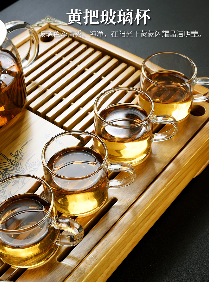 Old &, transparent glass tea set suit household kung fu tea cups, Japanese contracted tray teapot tea tray