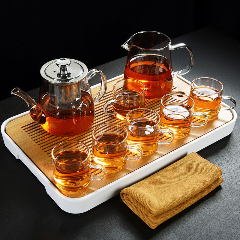 Old Wingle thick transparent glass kung fu tea set set household liner filter cooking teapot tea cup gift tea tray