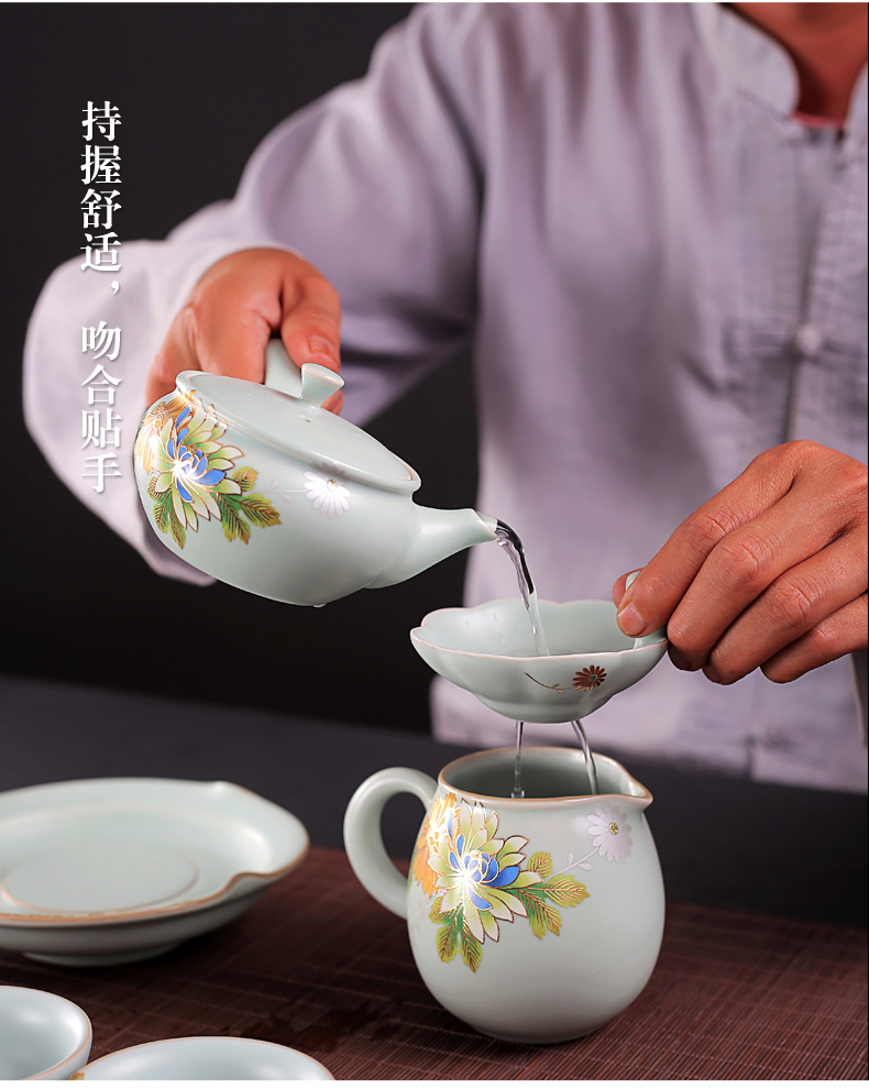 Old piece of can keep on your up at grid open flowers side pot of kung fu tea set porcelain Japanese teapot small teapot