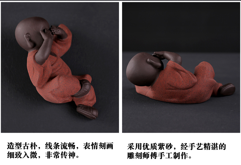 & old kung fu tea tea furnishing articles purple sand tea pet three small ceramic zen monk see colour sand the little novice monk