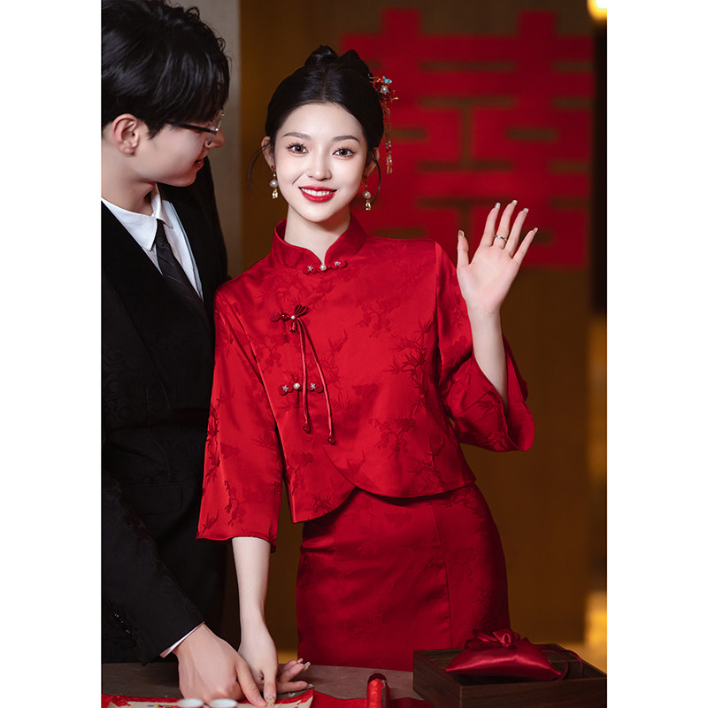 红色敬酒服新娘套装新中式订婚礼服裙结婚便装旗袍高级感平时可穿!这才是国风美人的打开方式!-礼服-淘宝好物网