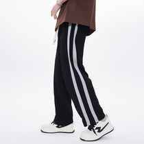 2022 Summer new loose straight cylinder casual pants male thin section Tide Card Vertical Stripes Pituality Sports 90% Wei Pants Men