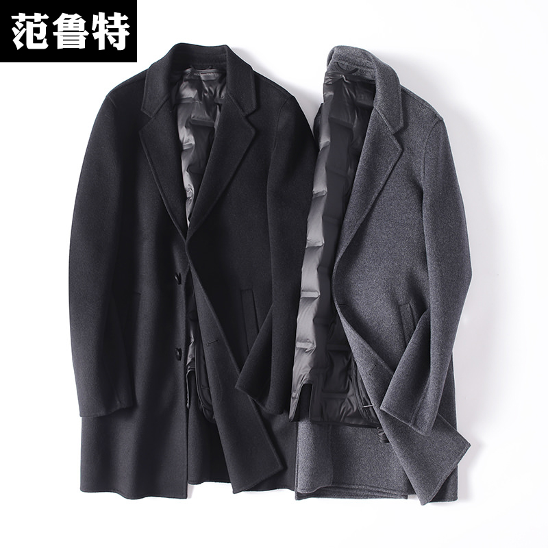 Fall and Winter Double-sided coat men's wool wool and thicken medium and long down jacket