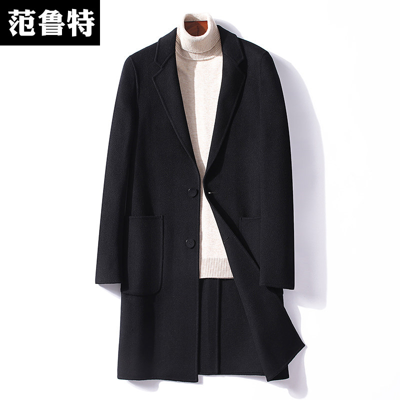 Fall and winter double-sided coat men wool nose thickening medium and long cashless coat