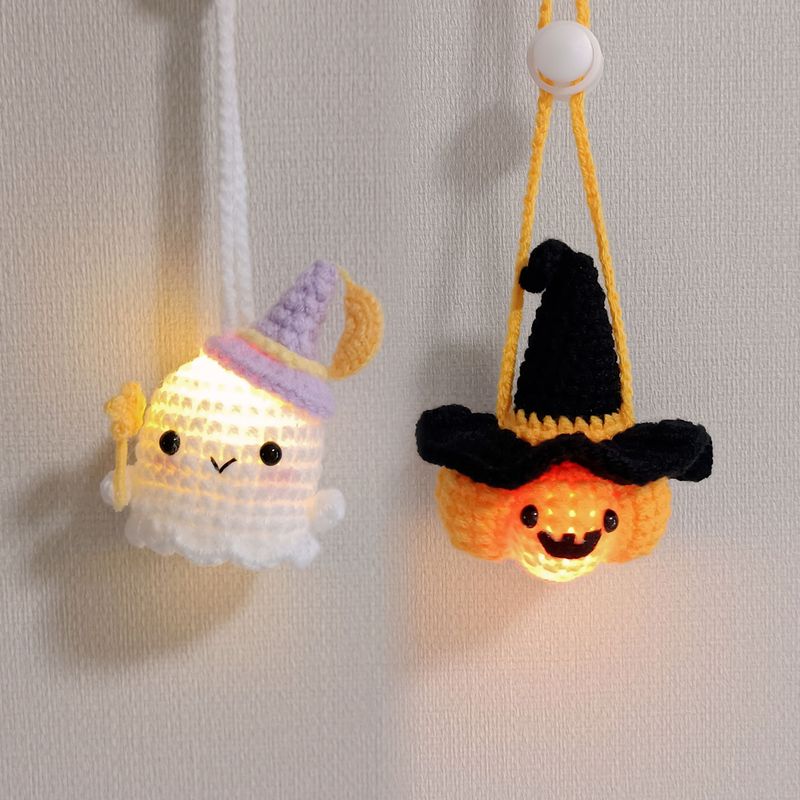 Halloween Magic Hat Pumpkin Little Ghost Hand-Knitted Yarn Finished Product Pet Pendant Can Light up Holiday Decoration Halloween Magic Hat Pumpkin Little Ghost Hand-Knitted Yarn Finished Product Pet Pendant Can Light up Holiday Decoration