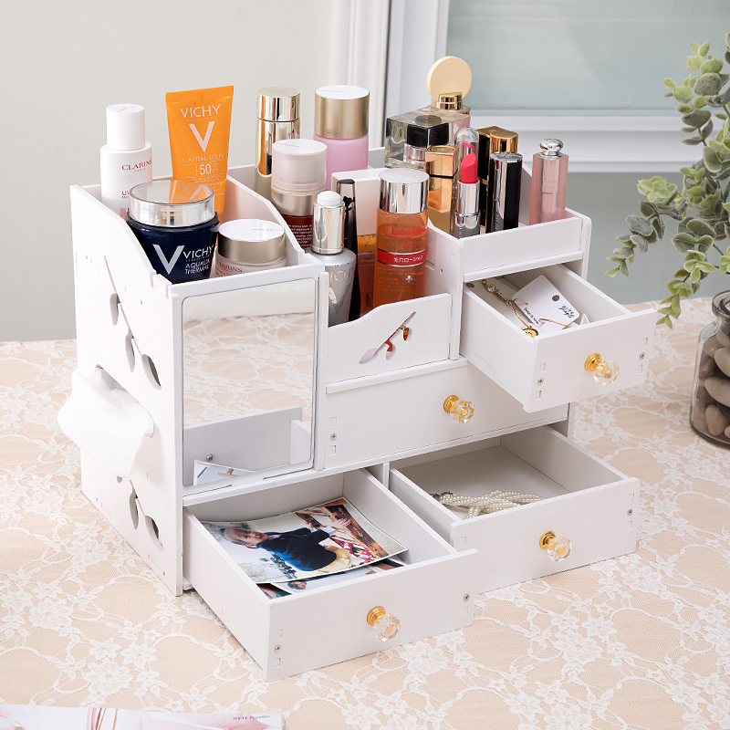 King-size desktop cosmetics storage box Home bathroom with mirror Skin care shelf Makeup table makeup box