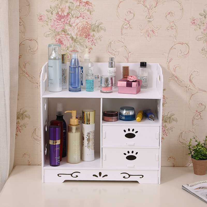 Makeup Desk Cosmetic Storage Box Desktop Bathroom Waterproof Shelve Skincare Dormitory Drawer girl Heart