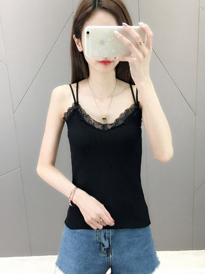 Knitted camisole women's inner wear 2025 new white spring black summer lace bottoming vest sexy sleeveless