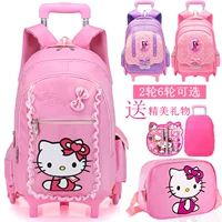 Schoolbag Girls Children Ba bánh có thể tháo rời Phim hoạt hình Xe đẩy Trường hợp Xe đẩy Trẻ em 6 Cô gái Trẻ Ba lô ba lô học sinh