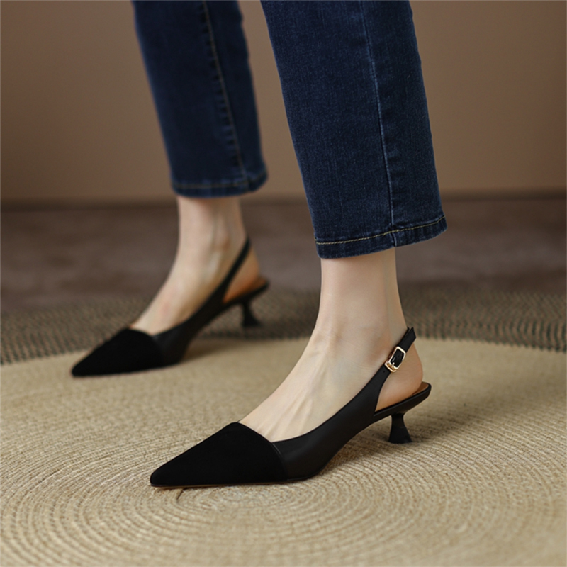 Genuine Leather Closed-Toe Sandals for Women, Stiletto Heel, 2026 New Summer Versatile French Kitten Heel Low Heel Pointed Toe Shoes to Match Skirts Genuine Leather Closed-Toe Sandals for Women, Stiletto Heel, 2026 New Summer Versatile French Kitten Heel Low Heel Pointed Toe Shoes to Match Skirts