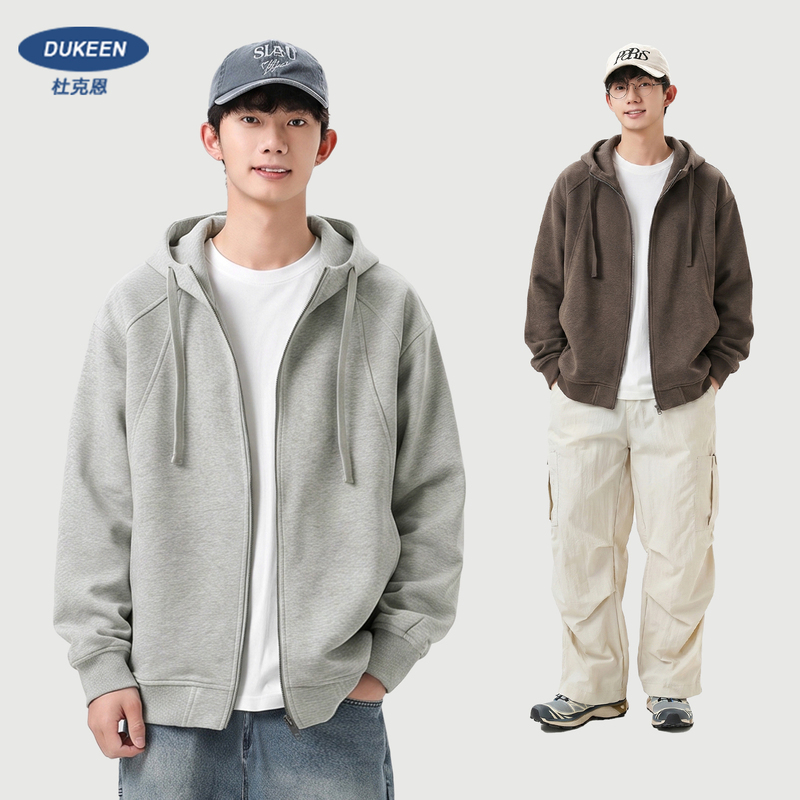Dukeen Heavyweight 500g Terry Hooded Cardigan Sweatshirt for Men, Autumn American Style Zipper Gray Hoodie Jacket for Men Dukeen Heavyweight 500g Terry Hooded Cardigan Sweatshirt for Men, Autumn American Style Zipper Gray Hoodie Jacket for Men