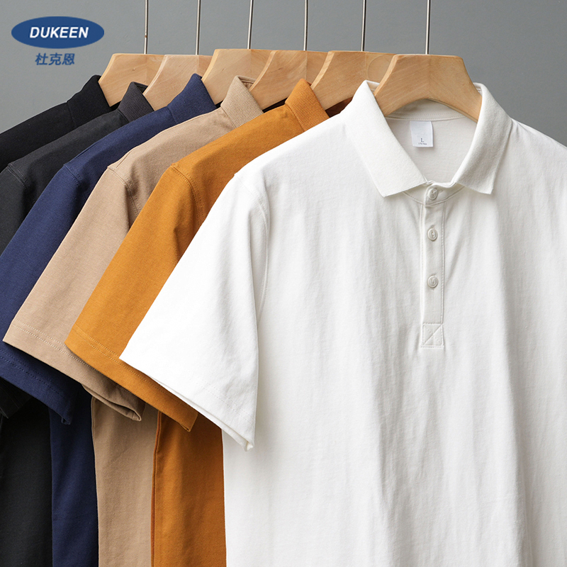 Dukeen 320g Heavyweight Pure Cotton Polo Shirt Men's Short-Sleeved Summer High-End Half-Sleeved Loose Lapel T-Shirt Half-Sleeved