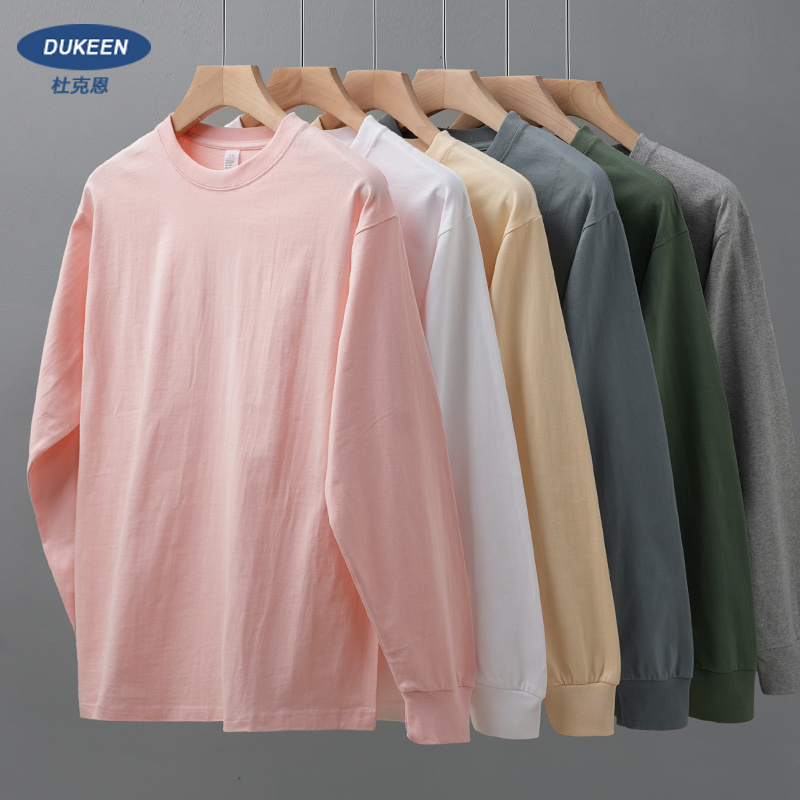 Dukeen Pink 280g Heavyweight Long-Sleeved T-Shirt for Men and Women, Spring and Autumn Solid Color Sweatshirt, Pure Cotton Base Shirt for Men and Women Dukeen Pink 280g Heavyweight Long-Sleeved T-Shirt for Men and Women, Spring and Autumn Solid Color Sweatshirt, Pure Cotton Base Shirt for Men and Women