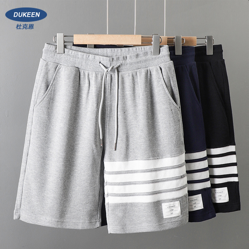 Heavyweight Waffle Tb Shorts for Men, Summer Outdoor Quick-Dry Four-Stripe Striped Five-Point Shorts, Gray Sports Casual Pants