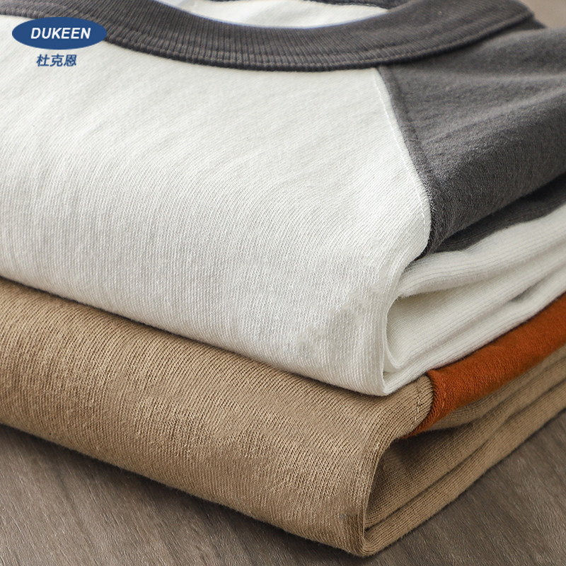 DUKEEN AMERICAN 320G HEAVY POUND INSERTED SHOULDER LONG SLEEVE T-SHIRT MALE AUTUMN WINTER COLLISION COLOR SPLICING UNDERSHIRT ROUND COLLAR JERSEY MAN-TAOBAO