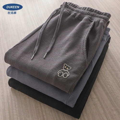 Спортивные осенние небольшие штаны, утепленные повседневные брюки, в американском стиле, с медвежатами, с вышивкой