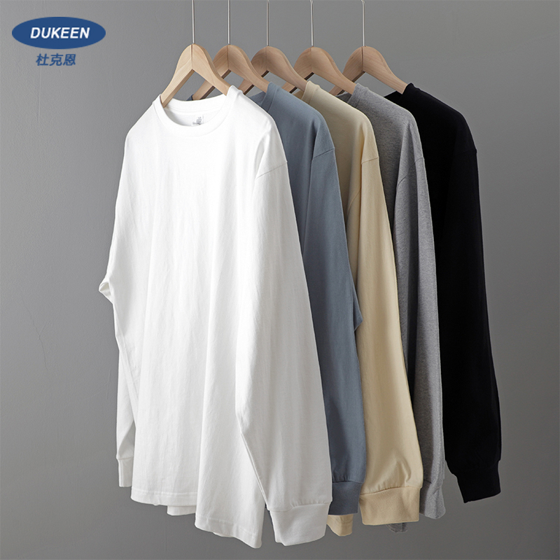 DUKEEN AMERICAN 280g WEIGHT LONG SLEEVE T-SHIRT MALE SPRING AUTUMN PURE COTTON PURE COLOR WHITE JERSEY ROUND COLLAR JERSEY MAN-TAOBAO