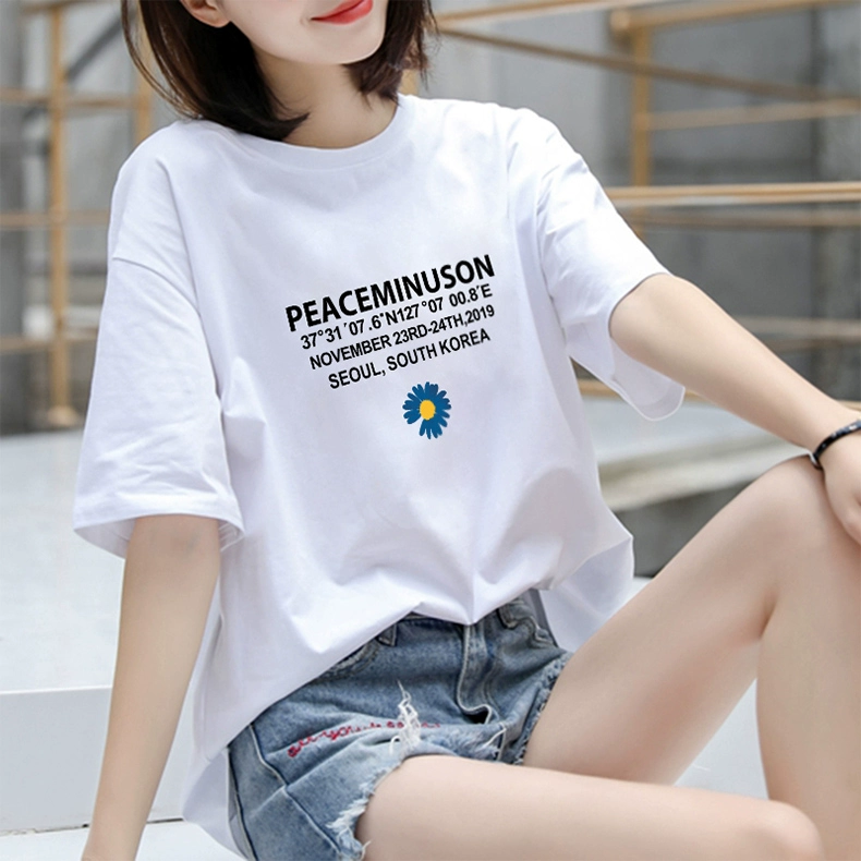 Áo thun trắng tinh khiết nữ rộng rãi cotton ngắn tay từ bi 2020 hè mới học sinh rộng rãi áo sơ mi nữ size lớn - Áo phông