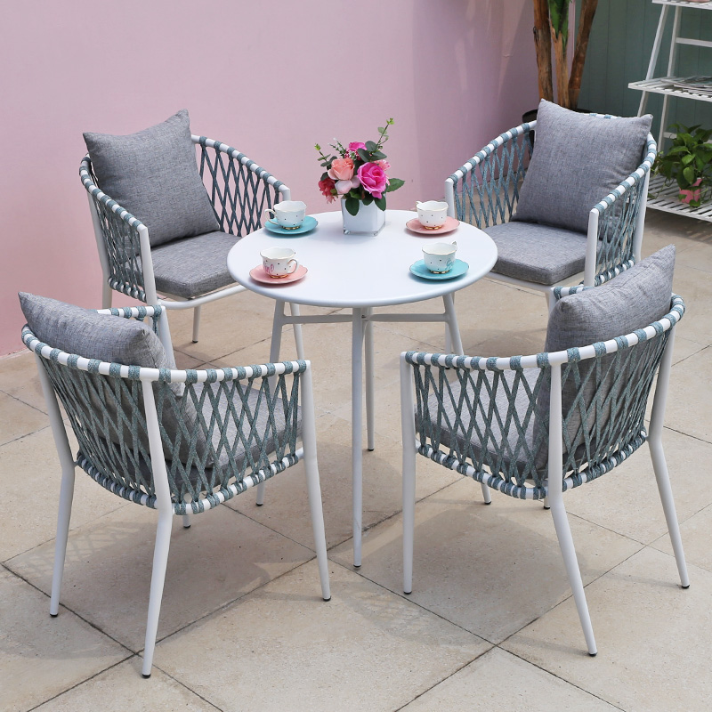 Simple outdoor table and chair courtyard villa braided dining table and chair garden terrace outdoor leisure balcony rattan chair three-piece set