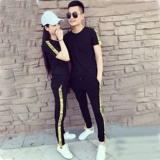 Тонкий трендовый спортивный костюм, летний комплект для влюбленных, футболка с коротким рукавом, в корейском стиле, облегающий крой