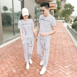 Тонкий трендовый спортивный костюм, летний комплект для влюбленных, футболка с коротким рукавом, в корейском стиле, облегающий крой