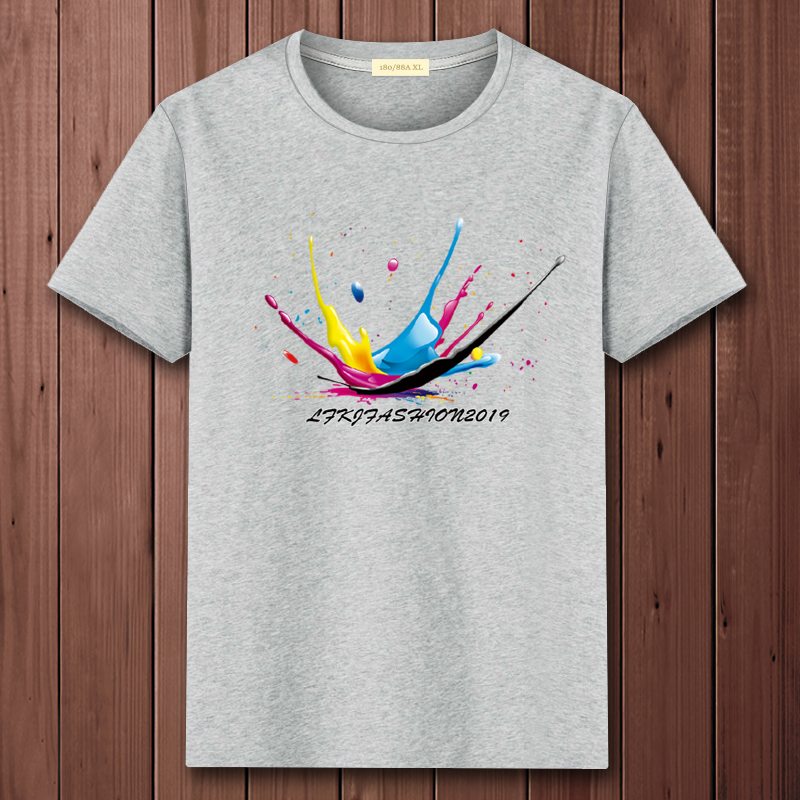 Watercolor Grey2021 summer new pattern man Short sleeve T-shirt Undershirt pure cotton upper clothes easy trend Half sleeve Compassionate men's wear