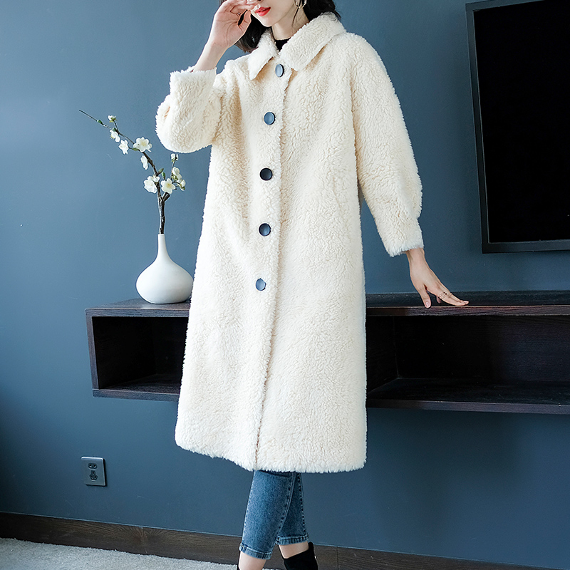 phụ nữ áo cừu 2019 mùa đông cashmere nhung lông trong một chiếc áo khoác lông dày dài