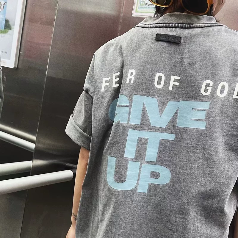 ФОЕR of God Essentials High Street Retro Alphabet Print Wash made old loose short-sleeved T-shirt tide