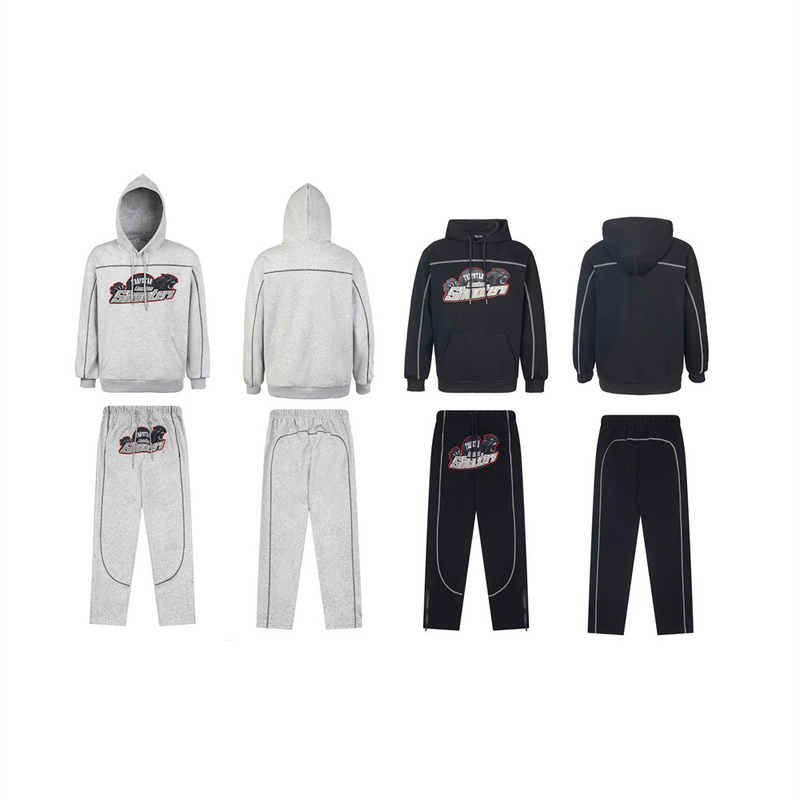 Trapstar American High Street Fashion Brand Autumn and Winter Sports Casual Cheetah Towel Embroidery Hooded Sweatshirt and Pants Set for Men